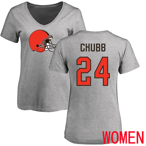Cleveland Browns Nick Chubb Women Ash Jersey #24 NFL Football Name and Number Logo T Shirt->tennessee titans->NFL Jersey